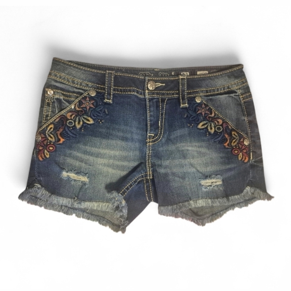 Miss Me Blue Embroidered Jean Shorts